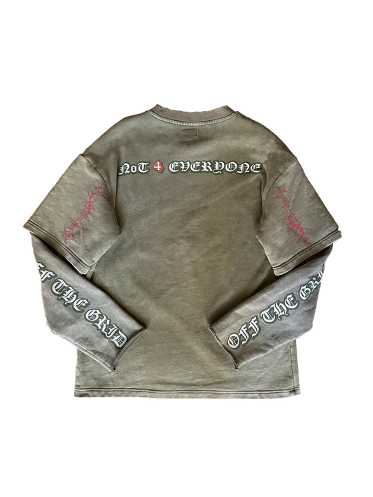 Back view of the Off The Grid acid green longsleeve featuring the signature "Not 4 Everyone" graphic design.