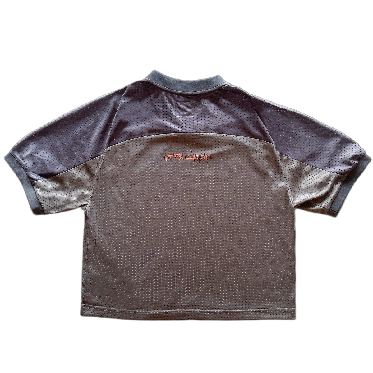 Back view of the Off The Grid khaki football shirt showing graphic details