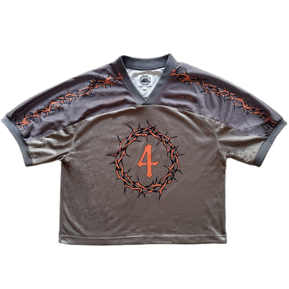Off The Grid khaki football jersey in an oversized streetwear fit - front view.